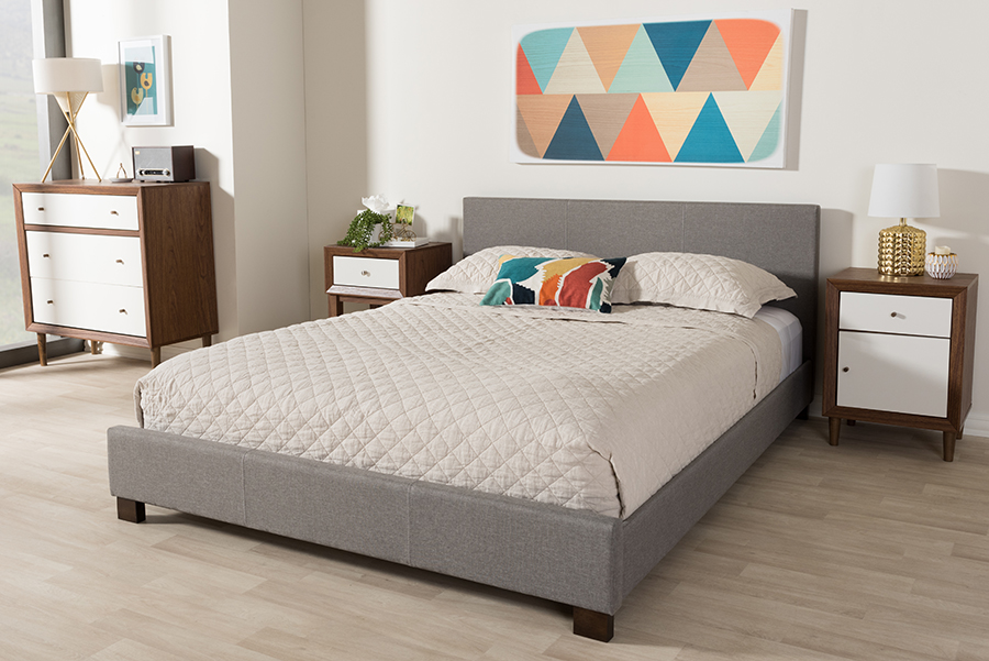 IDB048-Grey-Full Elizabeth Modern & Contemporary Grey Fabric Upholstered Panel-Stitched Full Platform Bed - 33.46 x 57.09 x 80.51 in.