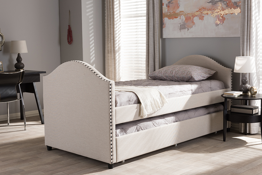 Picture of Baxton Studio CF8751-Beige-Day Bed Alessia Modern & Contemporary Beige Fabric Upholstered Day Bed with Guest Trundle Bed - 38.39 x 41.34 x 83.46 in.