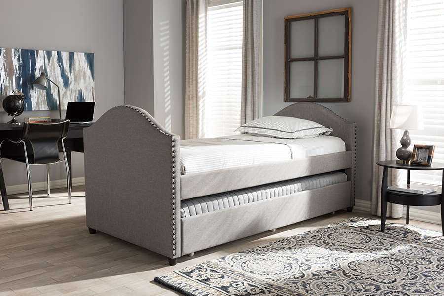 Picture of Baxton Studio CF8751-Grey-Day Bed Alessia Modern & Contemporary Grey Fabric Upholstered Day Bed with Guest Trundle Bed - 38.39 x 41.34 x 83.46 in.
