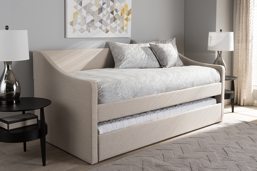 CF8755-Beige-Day Bed Barnstorm Modern & Contemporary Beige Fabric Upholstered Day Bed with Guest Trundle Bed - 37.28 x 42.72 x 82.28 in.