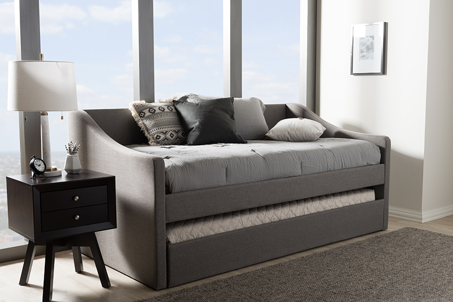 CF8755-Grey-Day Bed Barnstorm Modern & Contemporary Grey Fabric Upholstered Day Bed with Guest Trundle Bed - 37.28 x 42.72 x 82.28 in.