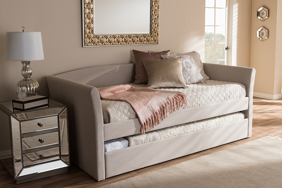 Picture of Baxton Studio CF8756-Beige-Day Bed Camino Modern & Contemporary Beige Fabric Upholstered Day Bed with Guest Trundle Bed - 33.74 x 42.72 x 86.22 in.