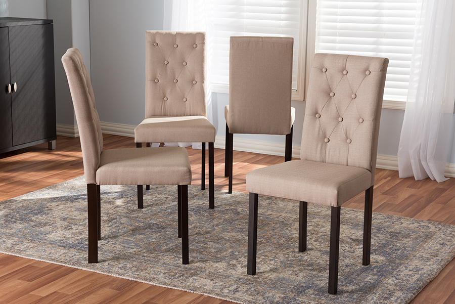 Andrew-DC-10-Buttons-Beige Gardner Modern & Contemporary Dark Brown Beige Fabric Upholstered Dining Chair - 36.22 x 17.32 x 21.46 in. - Pack of 4