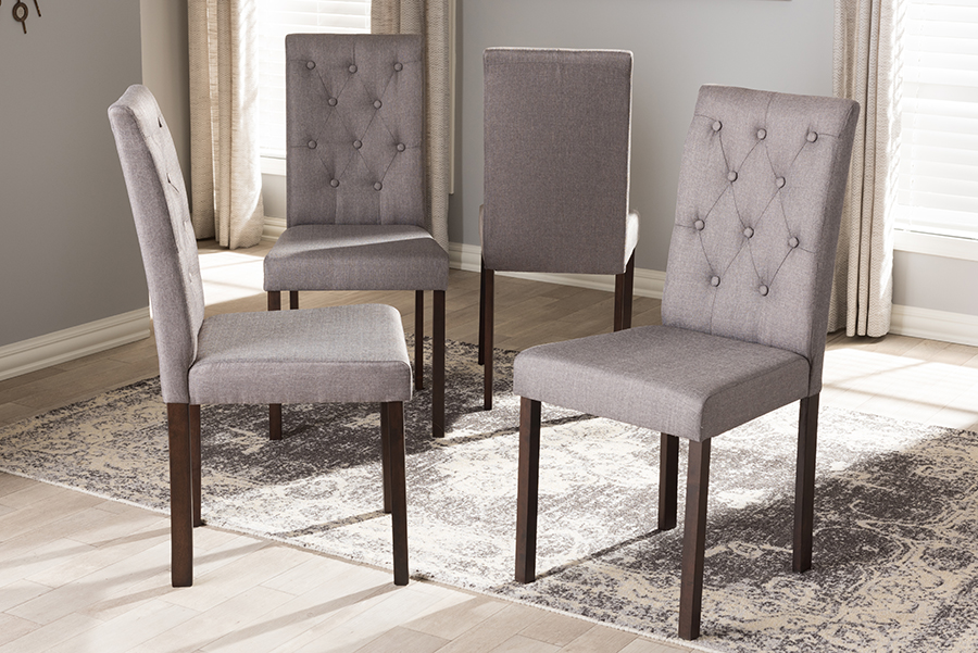 Andrew-DC-10-Buttons-Grey Gardner Modern & Contemporary Dark Brown Grey Fabric Upholstered Dining Chair - 36.22 x 17.32 x 21.46 in. - Pack of 4 -  Baxton Studio, 847321083325