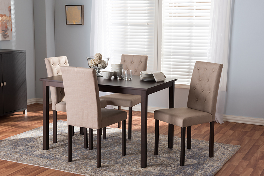Picture of Baxton Studio Andrew 5 PC Dining Set-10 Buttons-Beige Fabric Gardner Modern & Contemporary 5 Piece Dark Brown Beige Fabric Upholstered Dining Set - 29.5 x 47.75 x 30 in.