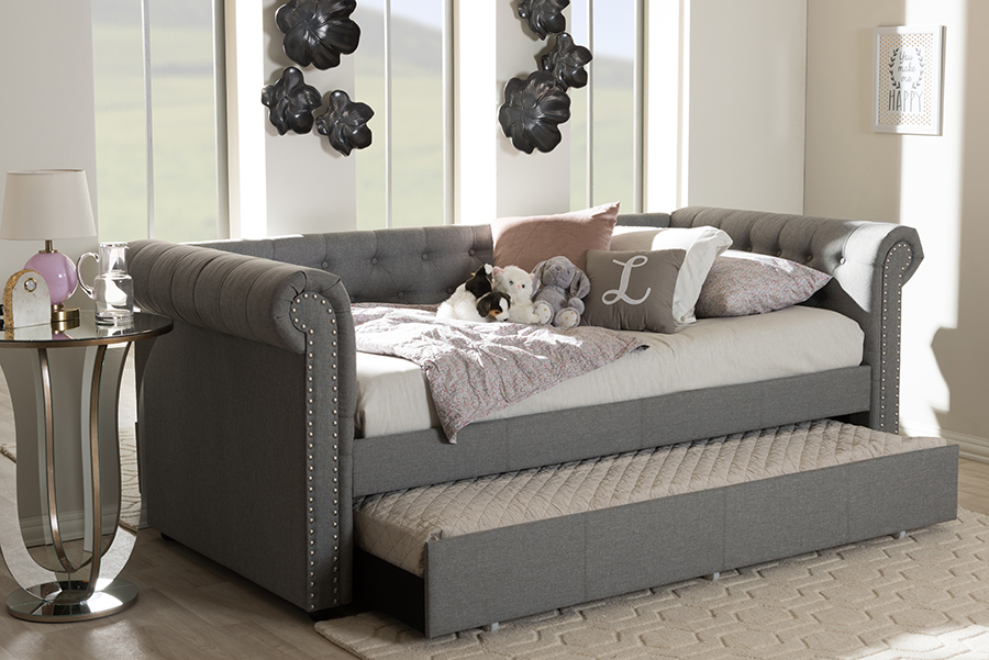 Picture of Baxton Studio Ashley-Grey-Daybed Mabelle Modern & Contemporary Grey Fabric Trundle Day Bed - 37.2 x 43.5 x 95.28 in.