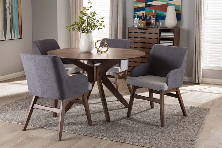 Monte-Dark-Grey-Walnut 5PC Dining Set Monte Mid-Century Modern Walnut Wood Round 5 Piece Dining Set - 29.5 x 46 x 46 in -  Baxton Studio, 847321090811