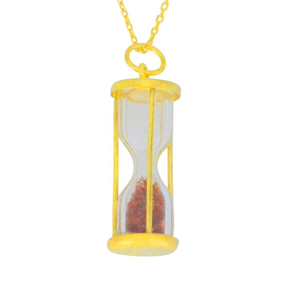 Picture of Elizabeth Jewelry HRG-GAR-YGP 14KT Yellow Gold Plated Over 925 Sterling Silver Natural Garnet Time in Bottom Dust Hourglass Pendant