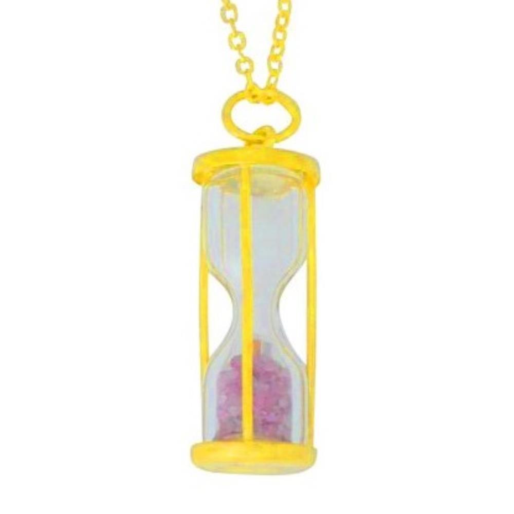 Picture of Elizabeth Jewelry HRG-P-TRM-YGP 14KT Yellow Gold Plated Over 925 Sterling Silver Natural Pink Tourmaline Time in Bottom Dust Hourglass Pendant