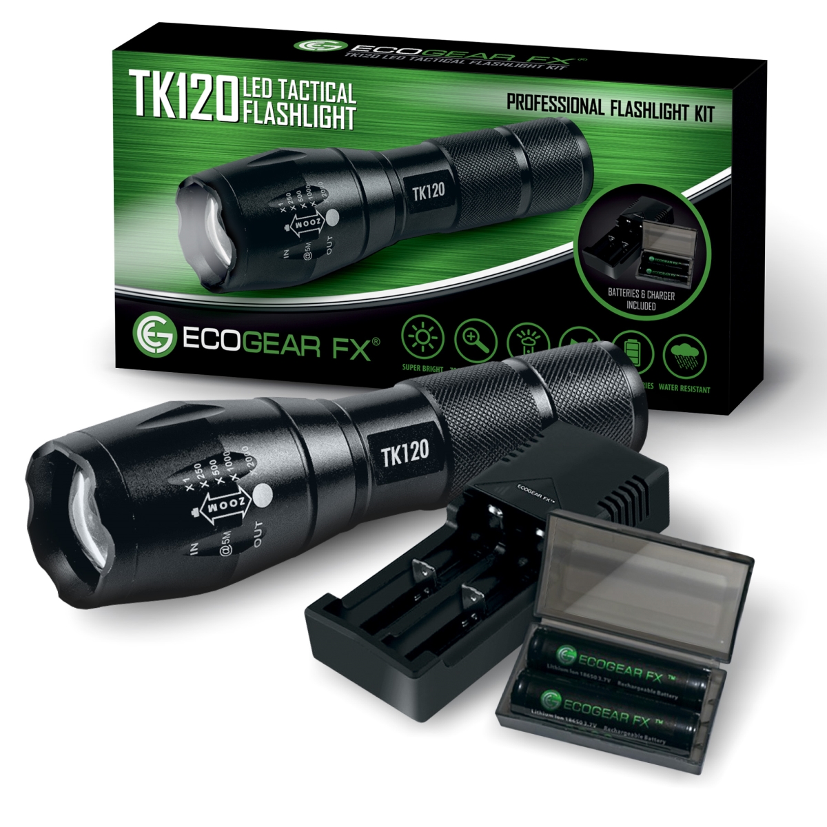 Picture of EcoGear FX FL-TK120-KIT TK120 Professional LED Flashlight Kit with Batteries & Charger