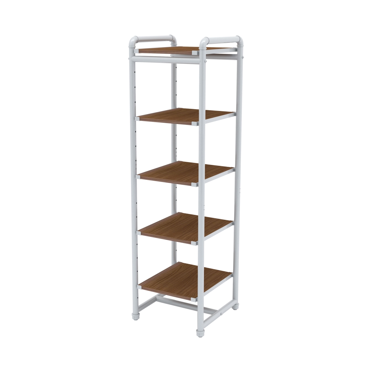 Pipeline Etagere Bookcase, Gloss White Frame & Brown Wood Grain Shelves