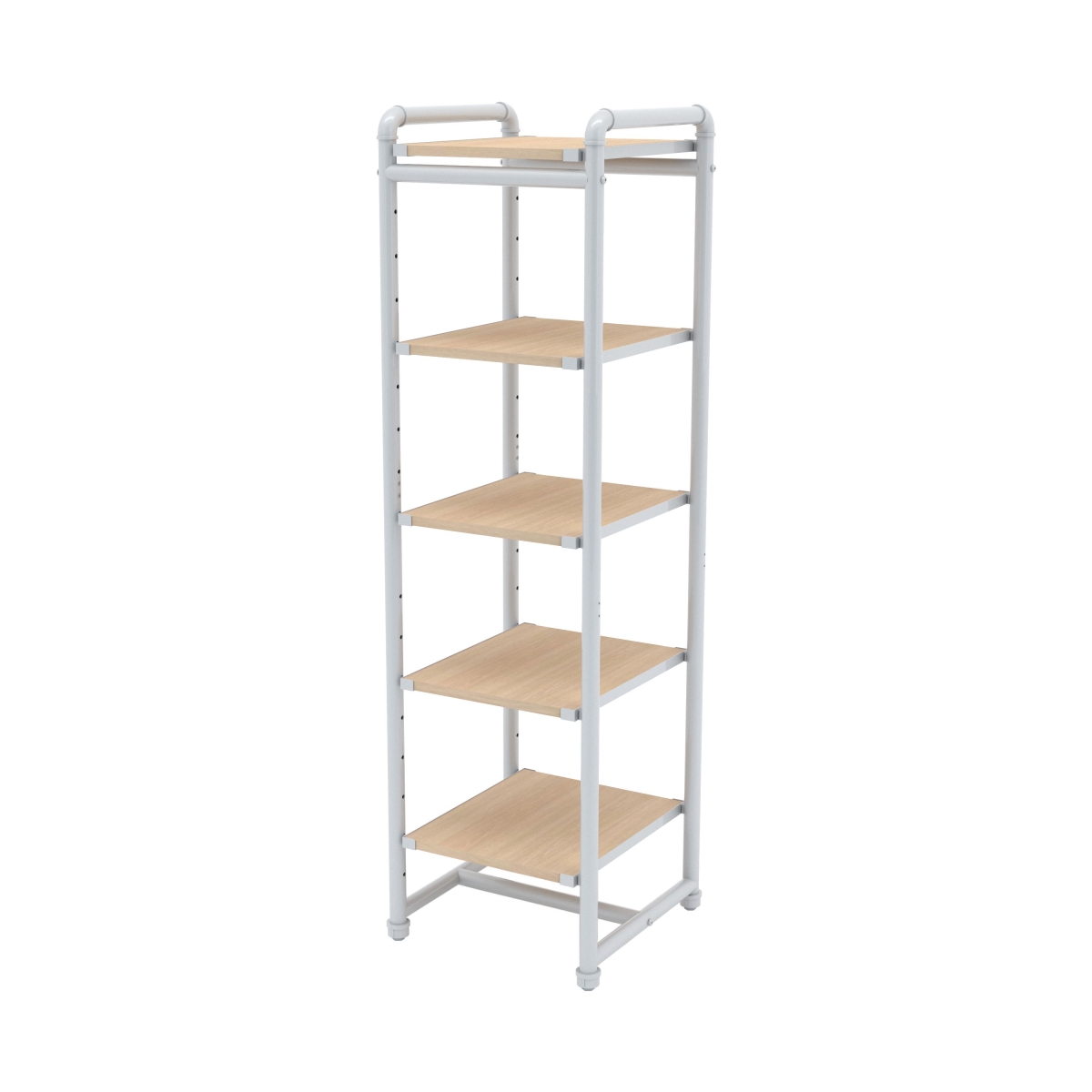 Pipeline Etagere Bookcase, Gloss White Frame & Raw Oak Wood Grain Shelves