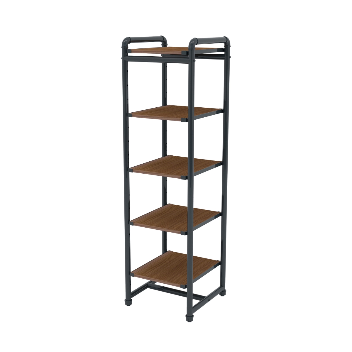 Pipeline Etagere Bookcase, Grey Frame & Brown Wood Grain Shelves