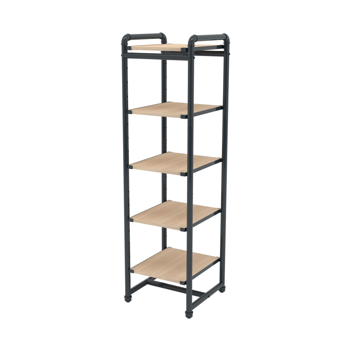 Pipeline Etagere Bookcase, Grey Frame & Raw Oak Wood Grain Shelves