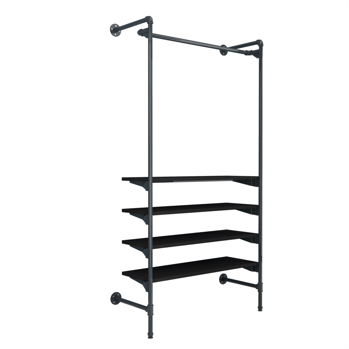 PSORG1BK Pipeline Outrigger Kit with Hang Rail & Four Wood Shelves - Anthracite Grey Frame with Black Shelves
