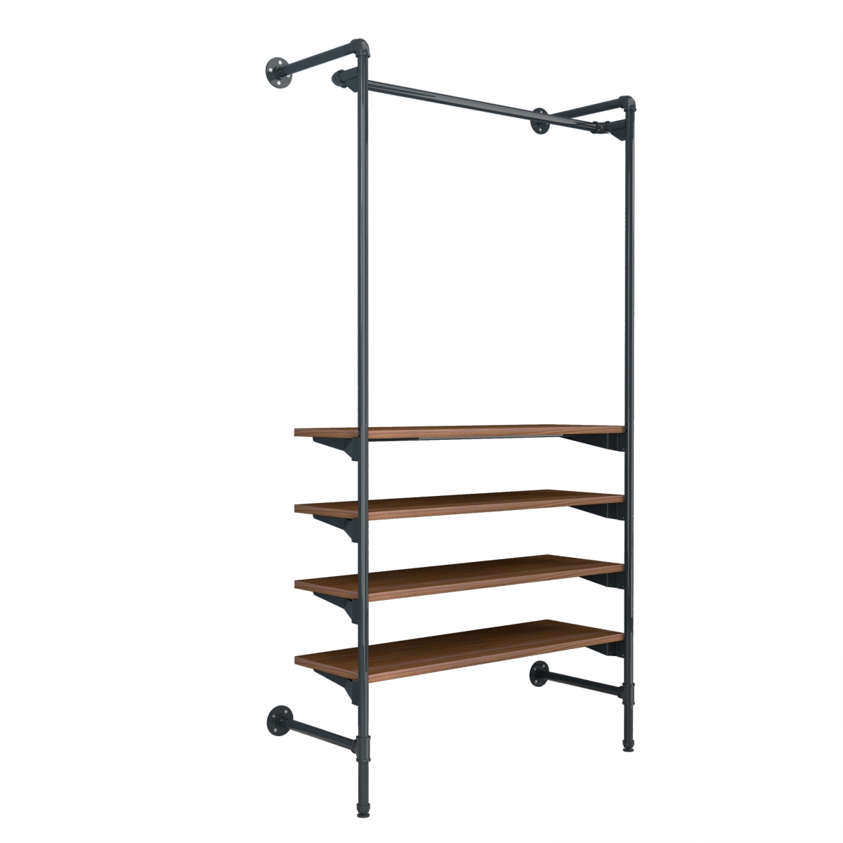 PSORG1BN Pipeline Outrigger Kit with Hang Rail & Four Wood Shelves - Anthracite Grey Frame with Dark Brown Wood Grain Shelves