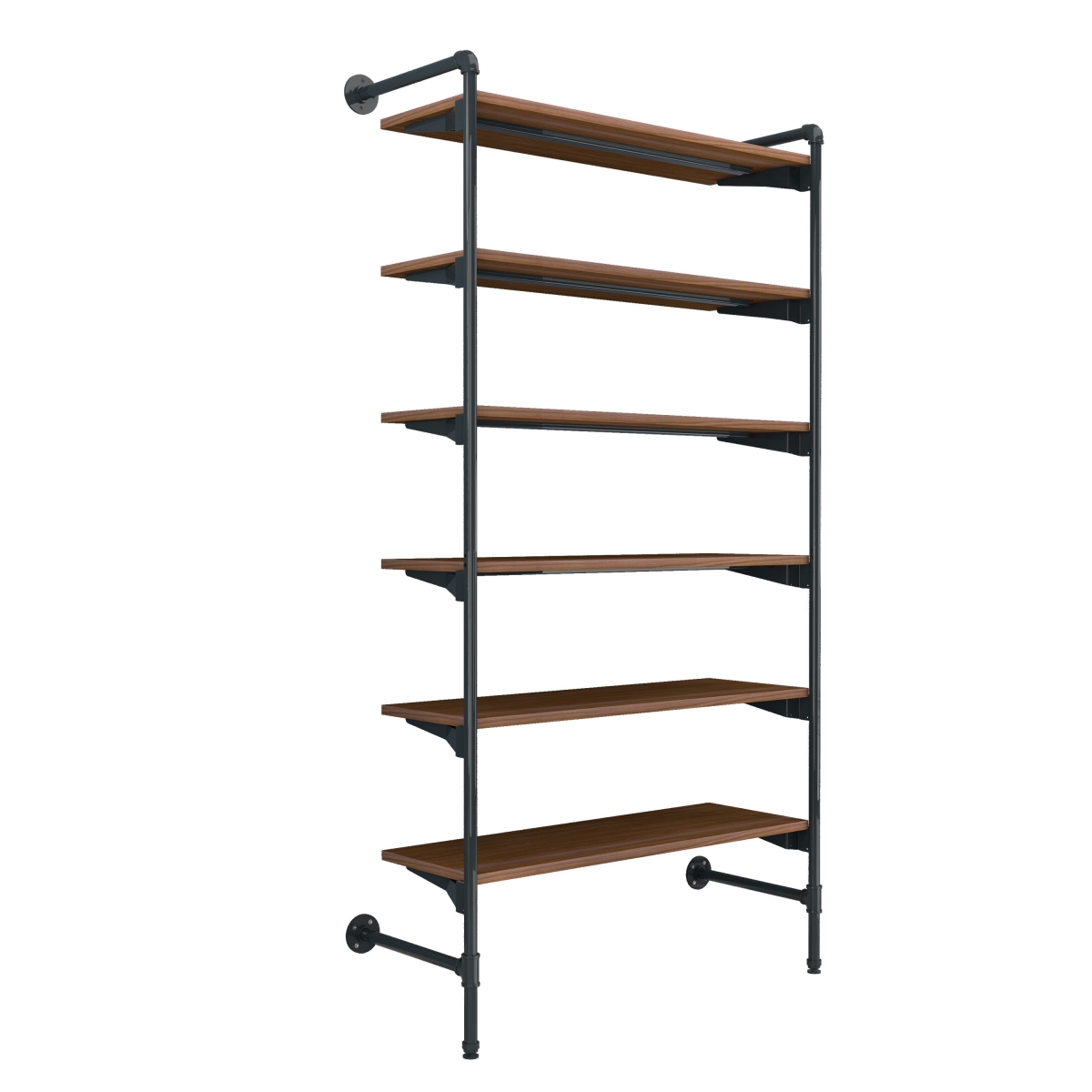 PSORG2BN Pipeline Outrigger Kit with Six Wood Shelves, Anthracite Grey Frame with Dark Brown Wood Grain Shelves