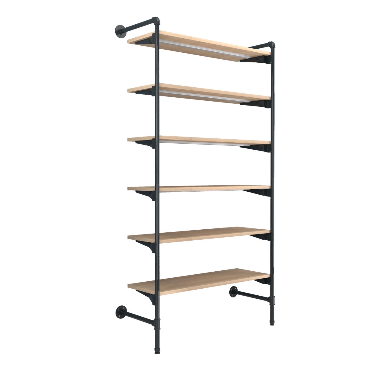 PSORG2OK Pipeline Outrigger Kit with Six Wood Shelves - Anthracite Grey Frame with Raw Oak Wood Grain Shelves