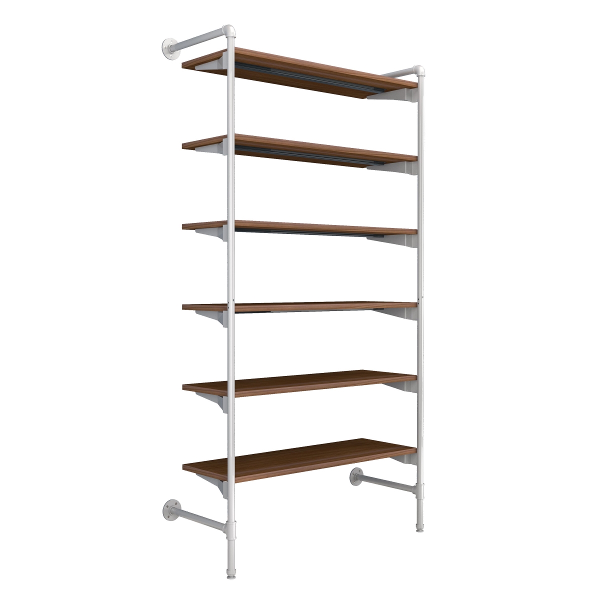 PSORW2BN Pipeline Outrigger Kit with Six Wood Shelves - Gloss White Frame with Dark Brown Wood Grain Shelves