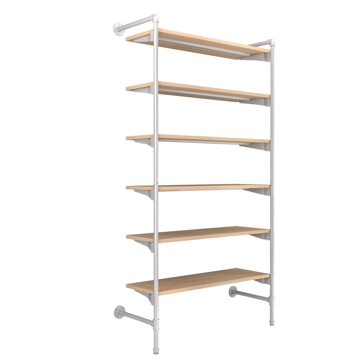 PSORW2OK Pipeline Outrigger Kit with Six Wood Shelves - Gloss White Frame with Raw Oak Wood Grain Shelves