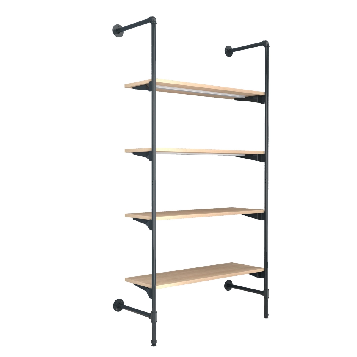 PSORG3OK Pipeline Outrigger Kit with Four Wood Shelves - Anthracite Grey Frame with Raw Oak Wood Grain Shelves