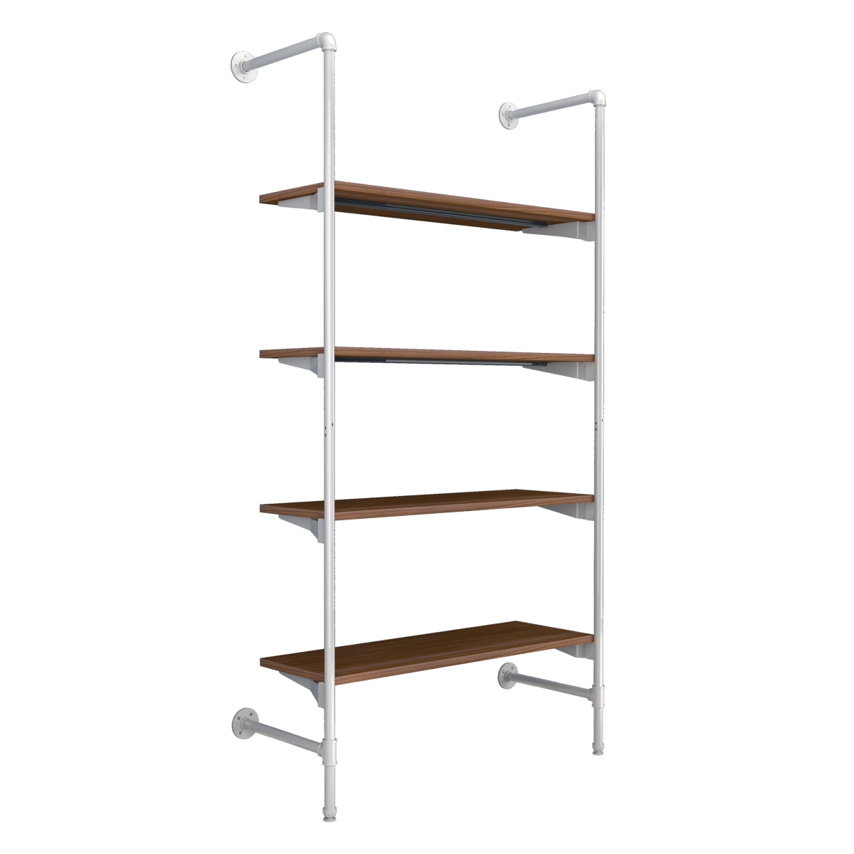 PSORW3BN Pipeline Outrigger Kit with Four Wood Shelves - Gloss White Frame with Dark Brown Wood Grain Shelves