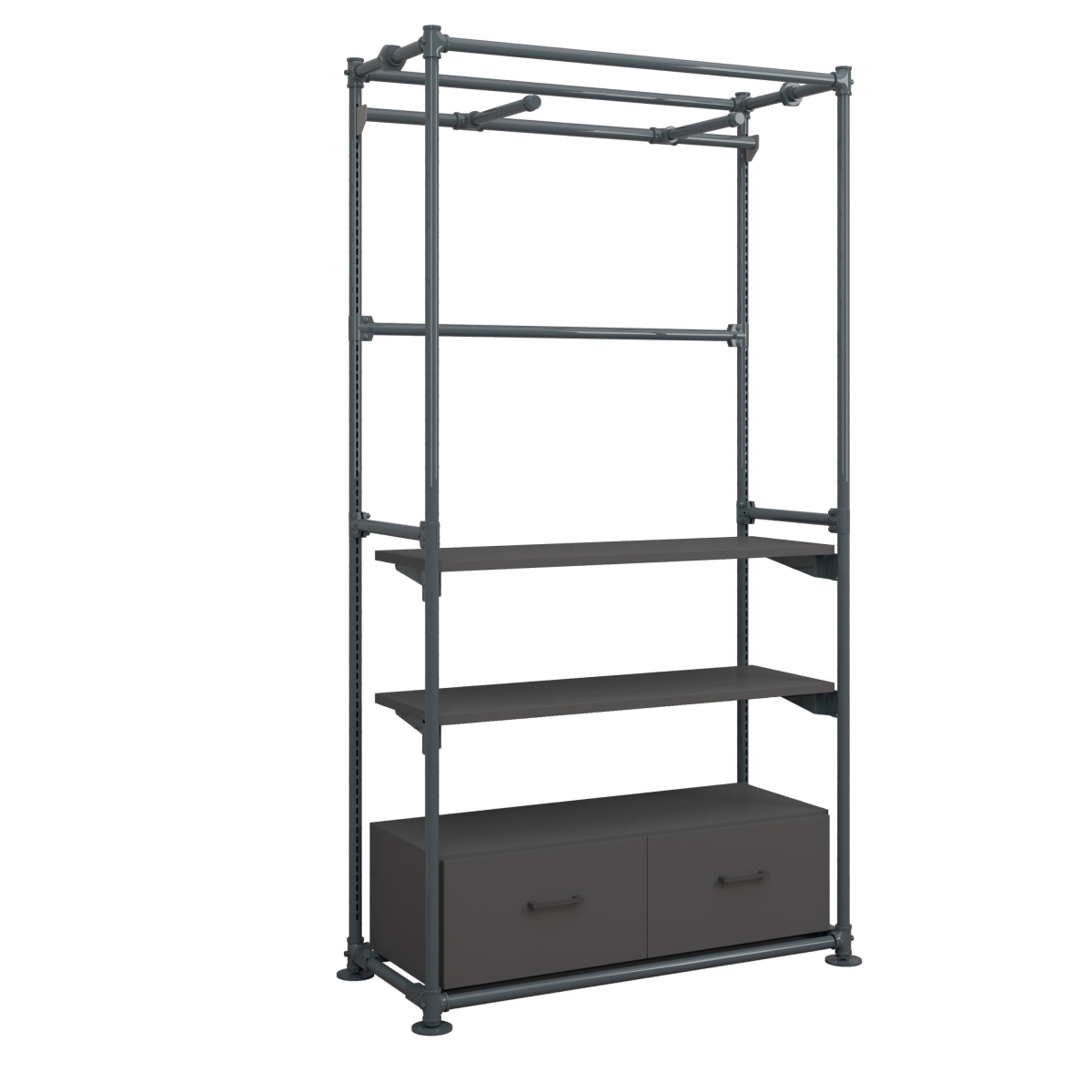 PSFS96KIT1GB Pipeline Freestanding Kit with Faceouts, Two Shelves & Drawers - Anthracite Grey Frame & Faceouts with 2 Black Shelves
