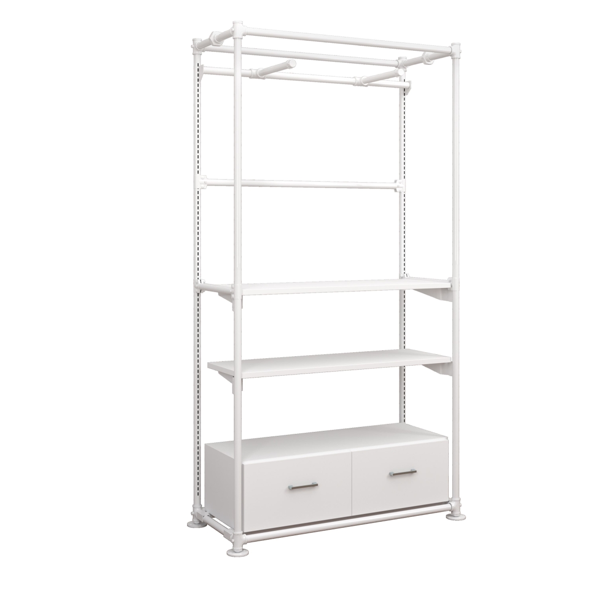 PSFS96KIT1WW Pipeline Freestanding Kit with Faceouts, Two Shelves & Drawers - Gloss White Frame & Faceouts with 2 White Shelves