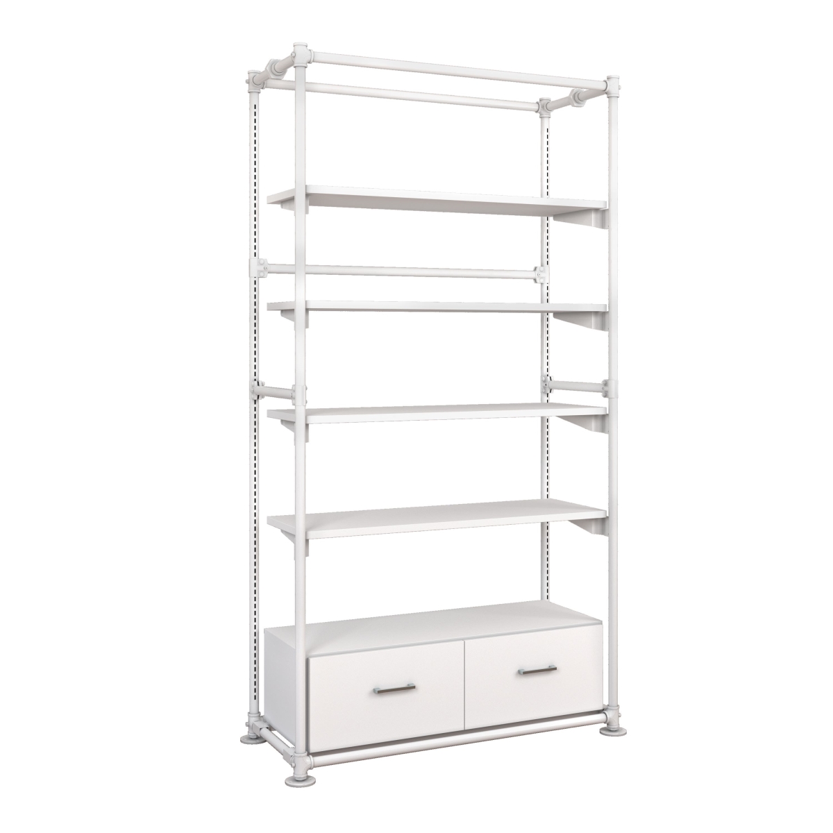 PSFS96KIT3WW Pipeline Freestanding Kit with 4 Shelves & Drawers - Gloss White Frame with Four White Shelves