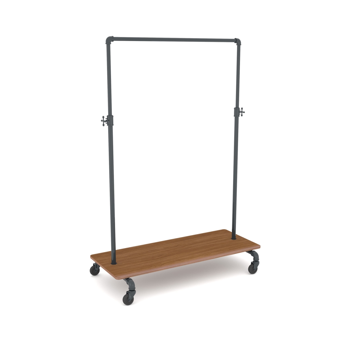 PSBBADJKBN Pipeline Adjustable Ballet Bar Rack with Base Shelf - Anthracite Grey Rack with Dark Brown Wood Grain Base Shelf