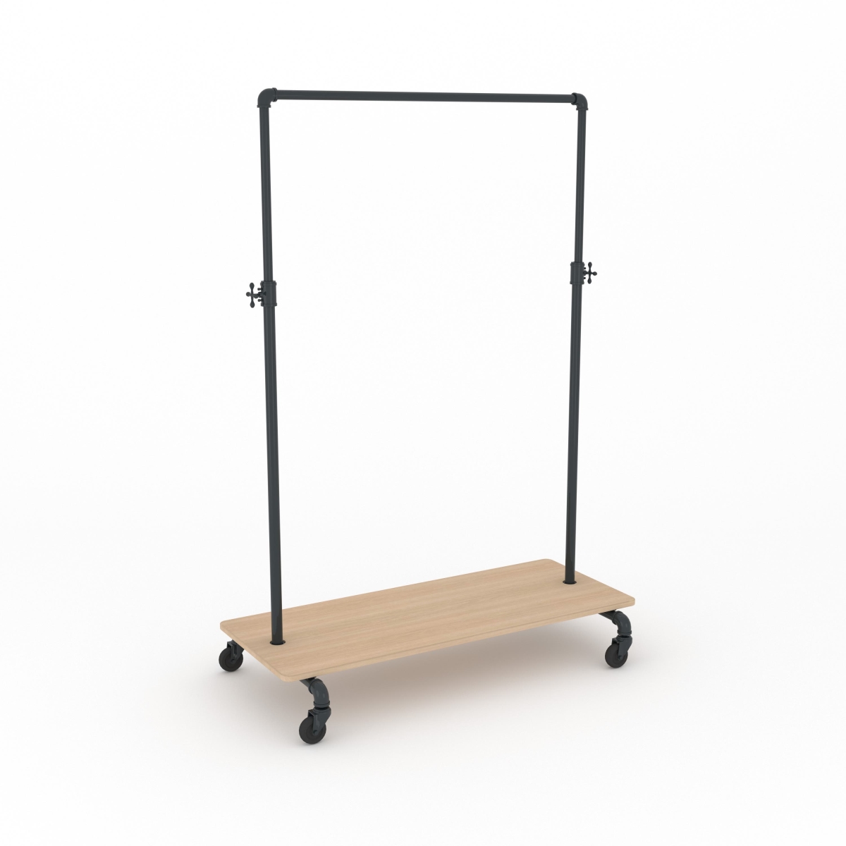 PSBBADJKOK Pipeline Adjustable Ballet Bar Rack with Base Shelf - Anthracite Grey Rack with Raw Oak Wood Grain Base Shelf