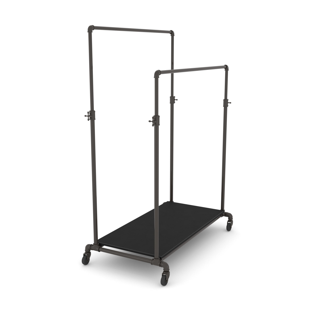 PSBBLLADJKBK Pipeline Adjustable Double Bar Ballet Rack with Base Shelf - Anthracite Grey Rack with Black Base Shelf