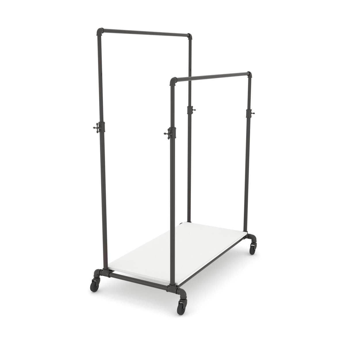 PSBBLLADJKWH Pipeline Adjustable Double Bar Ballet Rack with Base Shelf - Anthracite Grey Rack with White Base Shelf