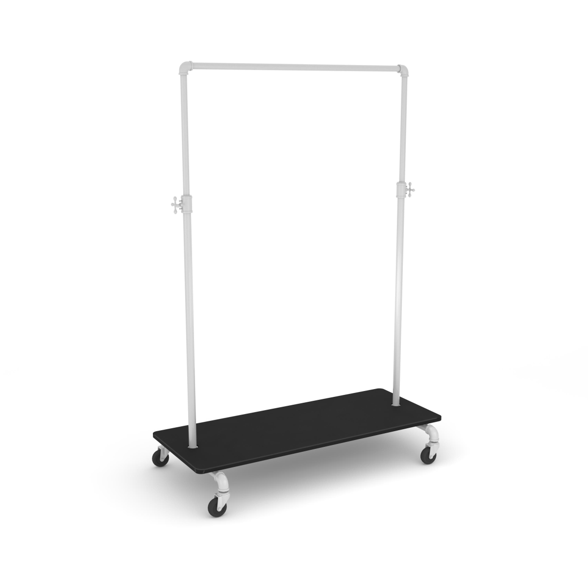PSBBADJWKBK Pipeline Adjustable Ballet Bar Rack with Base Shelf - Gloss White Rack with Black Base Shelf