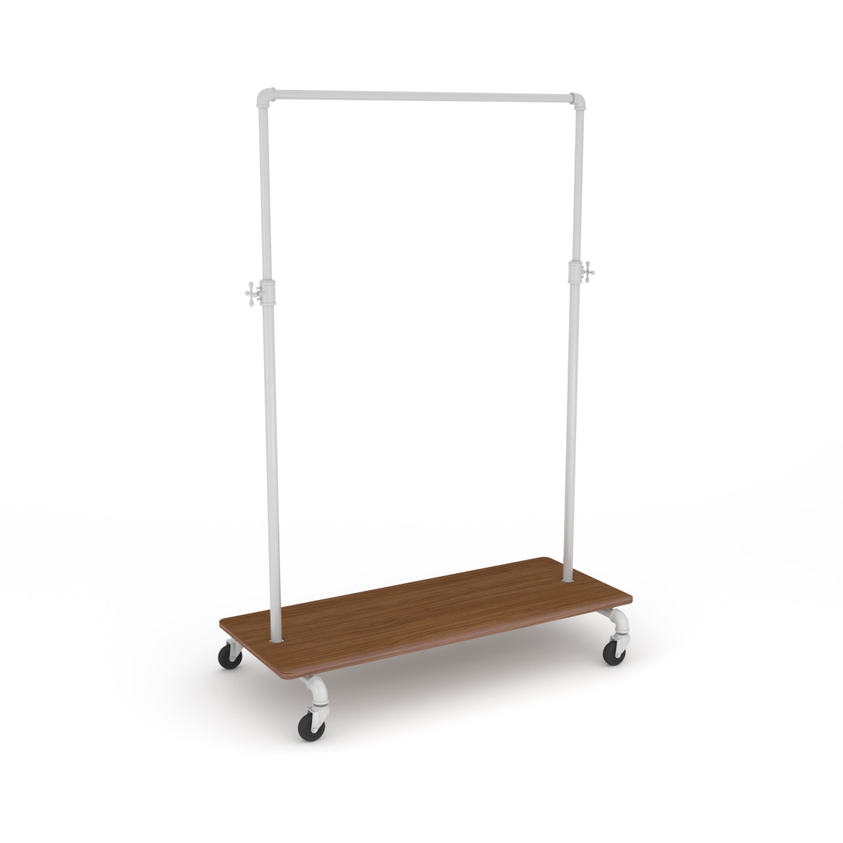 PSBBADJWKBN Pipeline Adjustable Ballet Bar Rack with Base Shelf - Gloss White Rack with Dark Brown Wood Grain Base Shelf