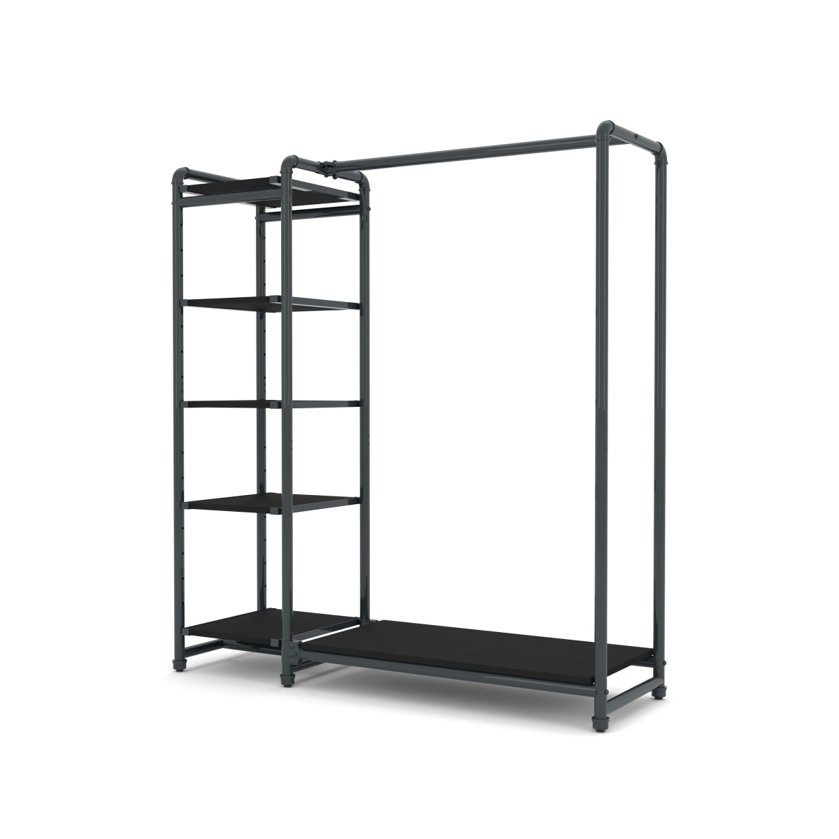 PSETGHRKTBK Pipeline Etagere Hang-Fold Retail Display Fixture - Anthracite Grey Rack with Black Shelves