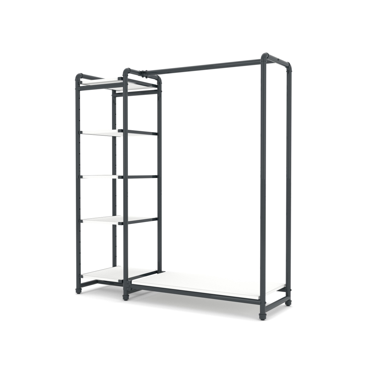PSETGHRKTWH Pipeline Etagere Hang-Fold Retail Display Fixture - Anthracite Grey Rack with White Shelves