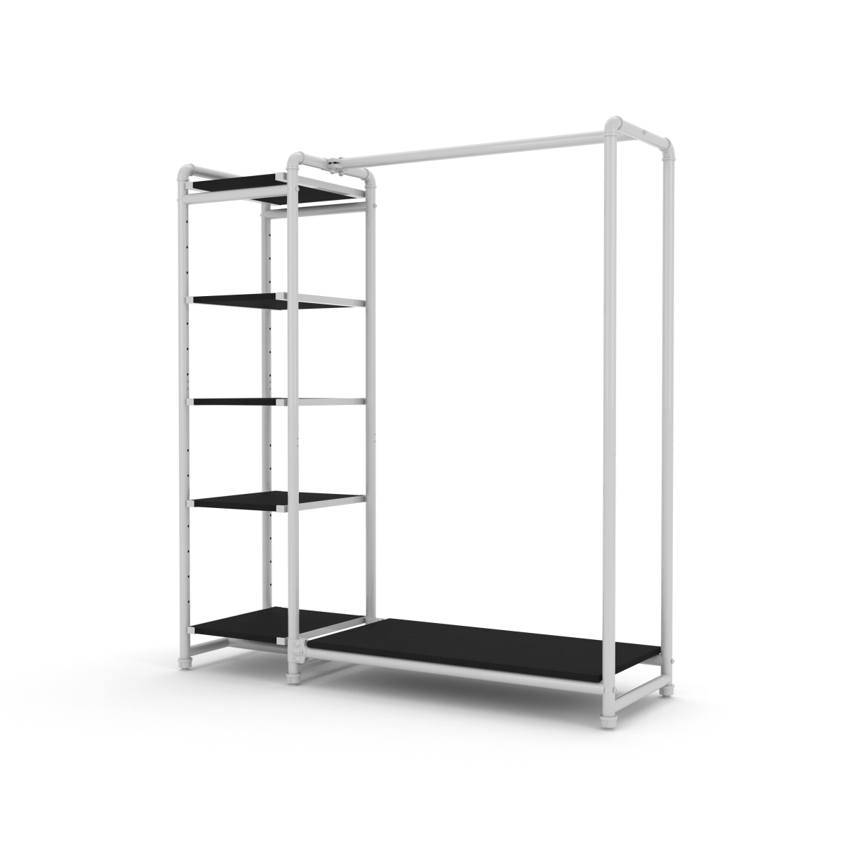 PSETGHRWKTBK Pipeline Etagere Hang-Fold Retail Display Fixture - Gloss White Rack with Black Shelves