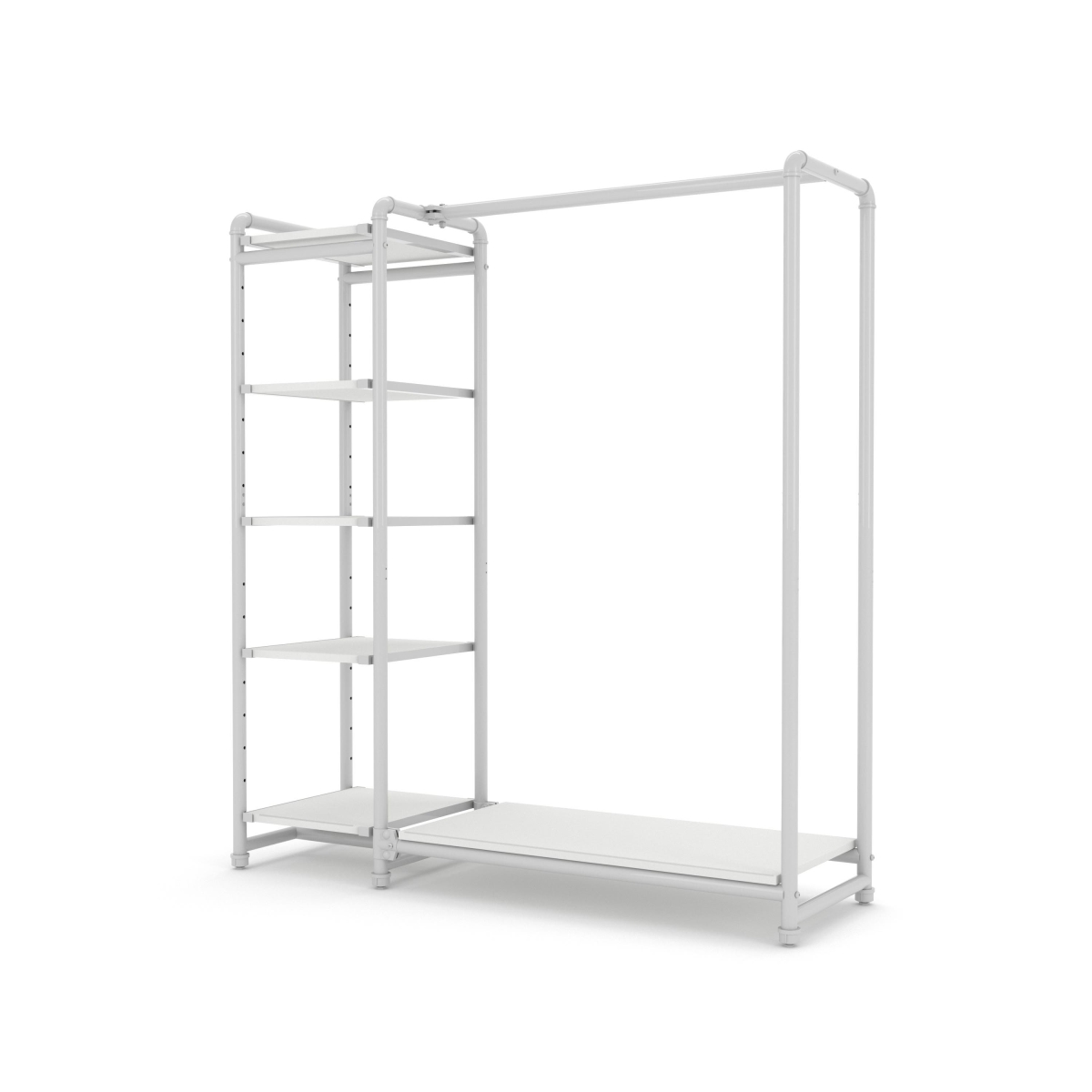 PSETGHRWKTWH Pipeline Etagere Hang-Fold Retail Display Fixture - Gloss White Rack with White Shelves