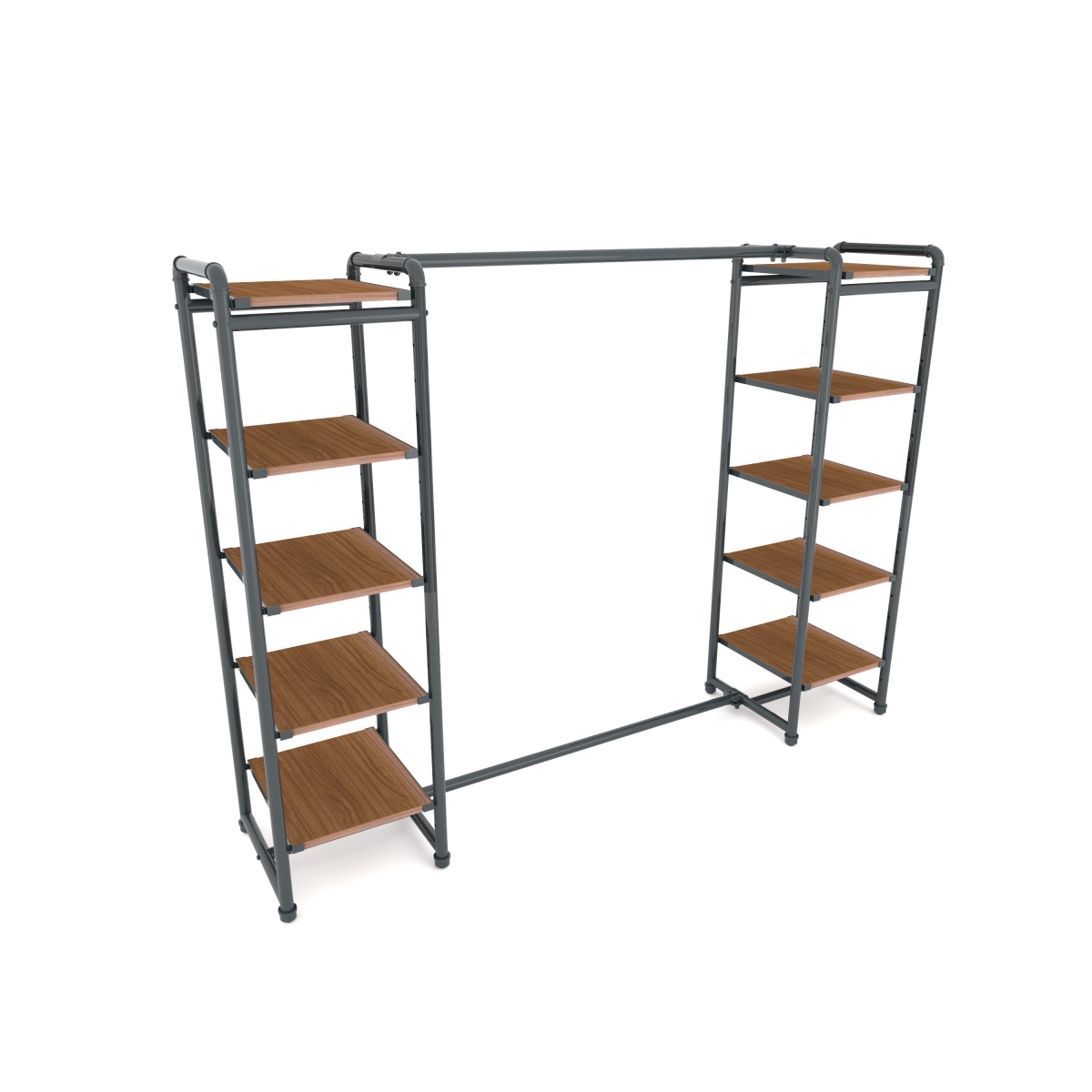 PSETGGBNX2 Pipeline Double Etagere with Hang Bar - Anthracite Grey Rack with Dark Brown Wood Grain Shelves
