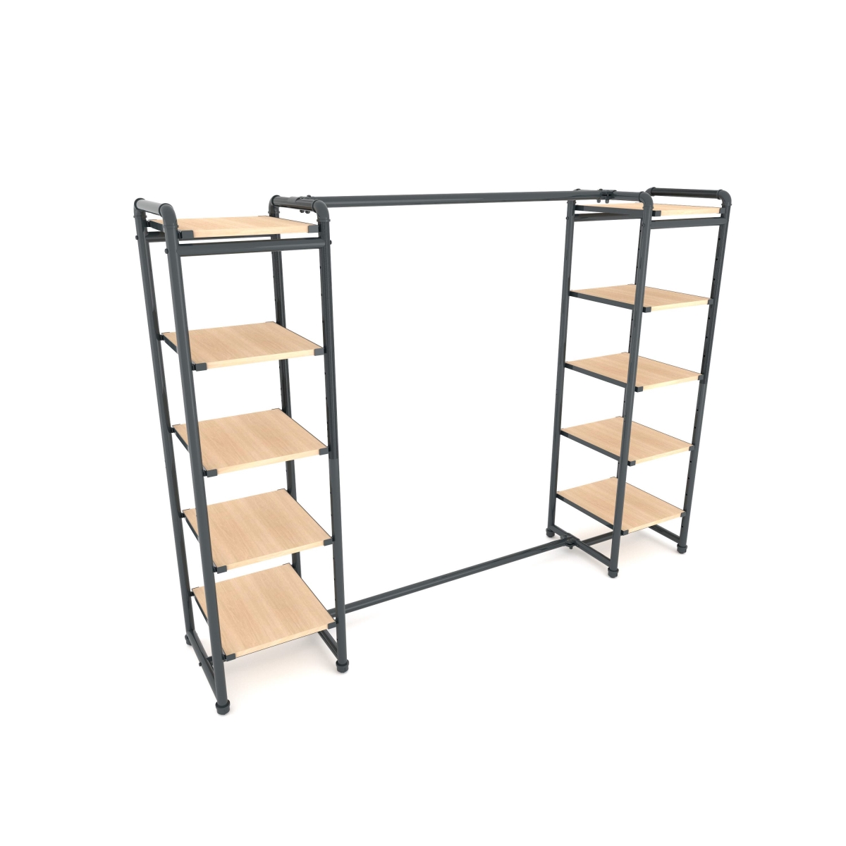 PSETGGOKX2 Pipeline Double Etagere with Hang Bar - Anthracite Grey Rack with Raw Oak Wood Grain Shelves