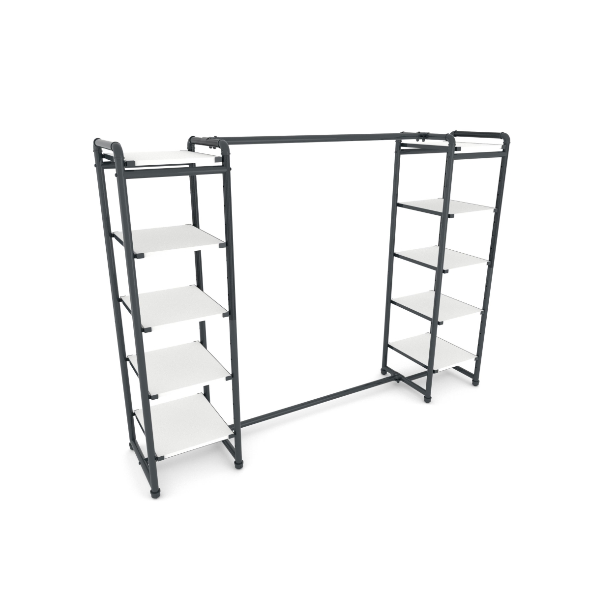PSETGGWHX2 Pipeline Double Etagere with Hang Bar - Anthracite Grey Rack with White Shelves