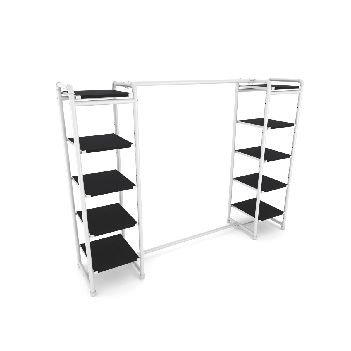 PSETGWBKX2 Pipeline Double Etagere with Hang Bar - Gloss White Rack with Black Shelves