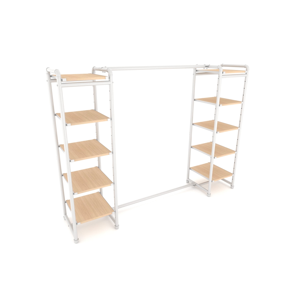PSETGWOKX2 Pipeline Double Etagere with Hang Bar - Gloss White Rack with Raw Oak Wood Grain Shelves