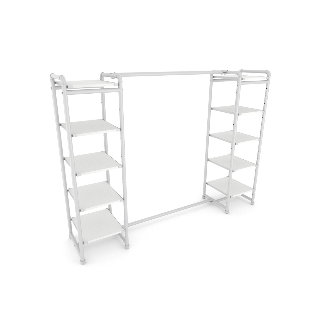 PSETGWWHX2 Pipeline Double Etagere with Hang Bar - Gloss White Rack with White Shelves