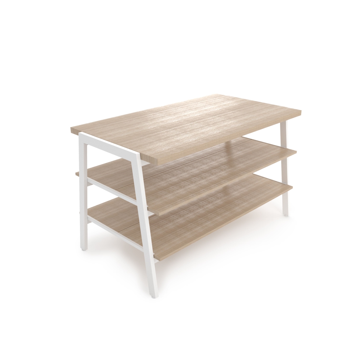 AP3TW 49.87 x 30 x 32.3 in. Aspect 3 Tier Retail Display Tables - Gloss White Frame with Raw Oak Woodgrain Shelves