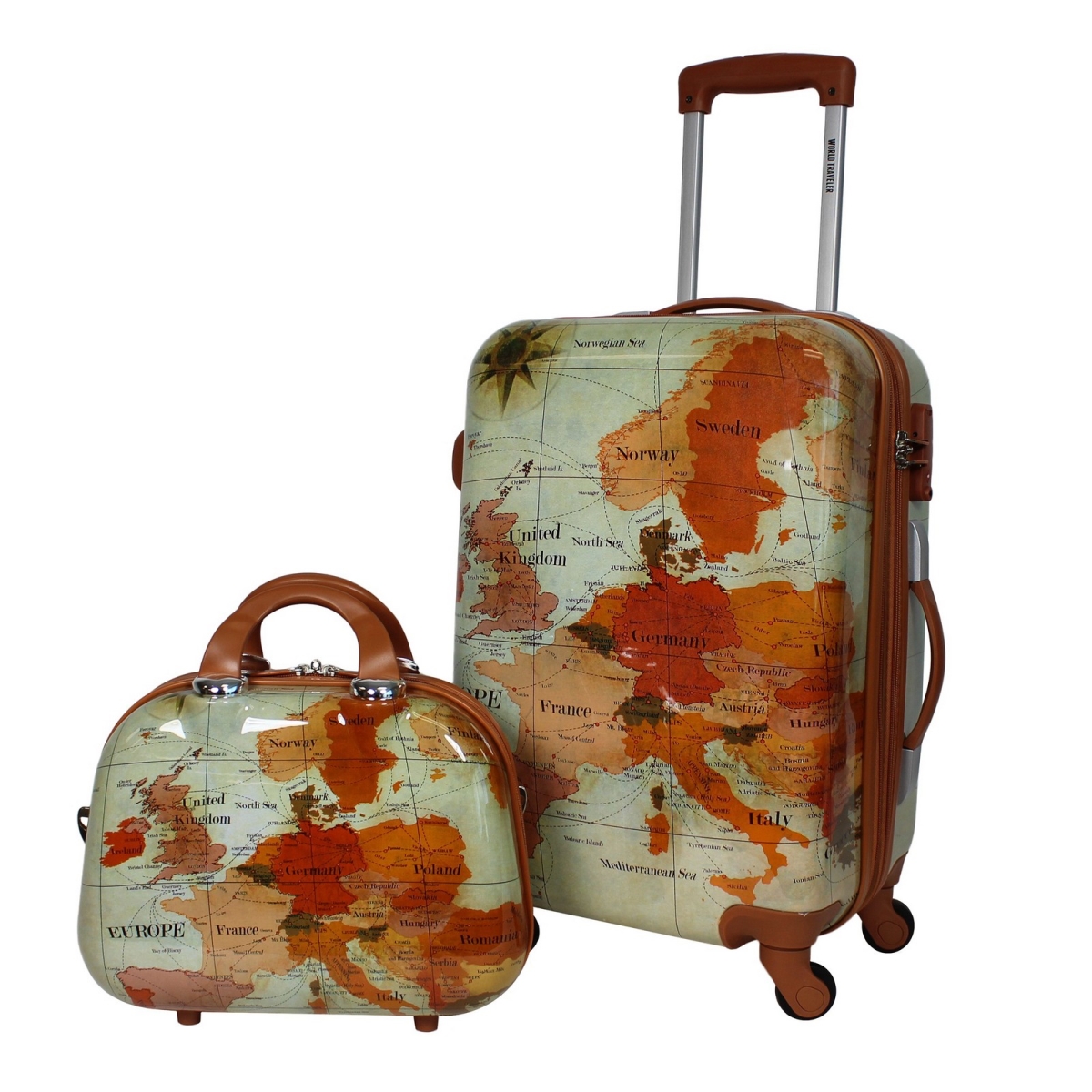 Picture of World Traveler WT270-EUROPE MAP Europe Carry on Spinner Luggage Set with TSA Lock&#44; 2 Piece