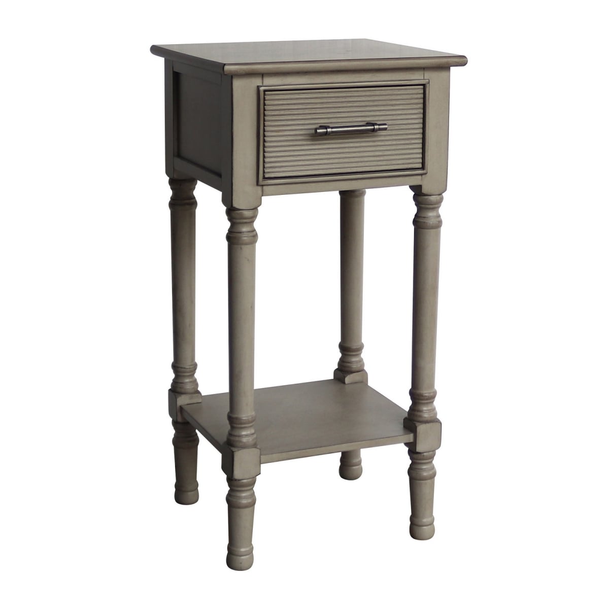 French Country End Accent Table With Storage - Grey