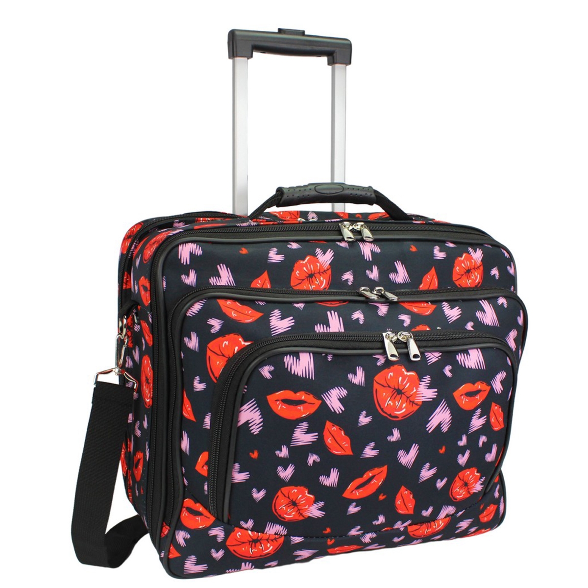 Rolling 17-inch Laptop Case - Lips and Hearts