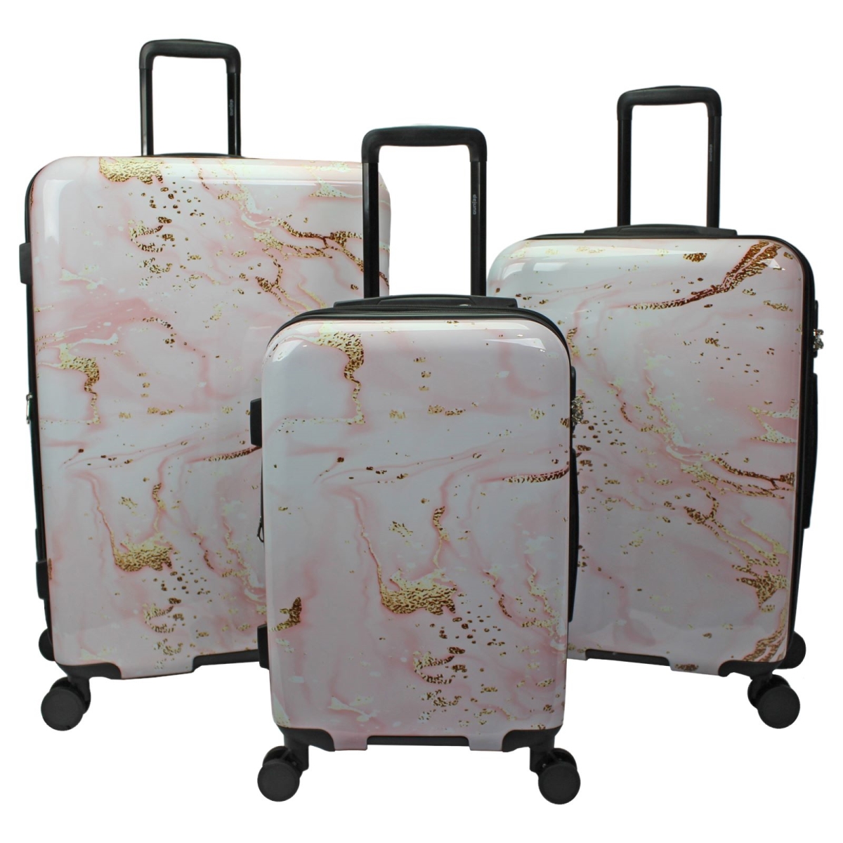 252309DJD-PINK MARBLE  Dejuno Pink Marble 3-Piece Expandable Spinner Luggage Set